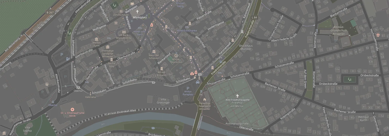 Stadtplan der Ahrweiler Altstadt mit Standort des Barbershop am Ahrtor